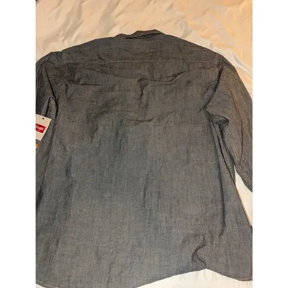 NWT Wrangler Indigo Denim Jean Button Down Stretch Shirt Size XXL 3XL - Picture 8 of 11